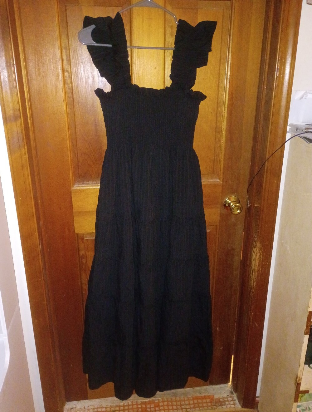 Hill House Black Ruffled Strap Smocked Maxi Dress